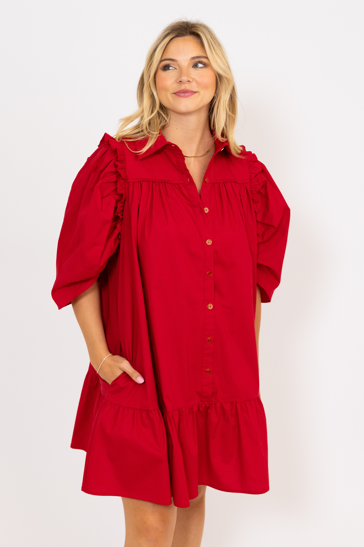 Puffy Sleeve Ruffled Dress