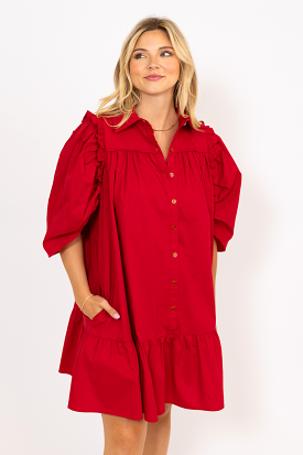 Puffy Sleeve Ruffled Dress