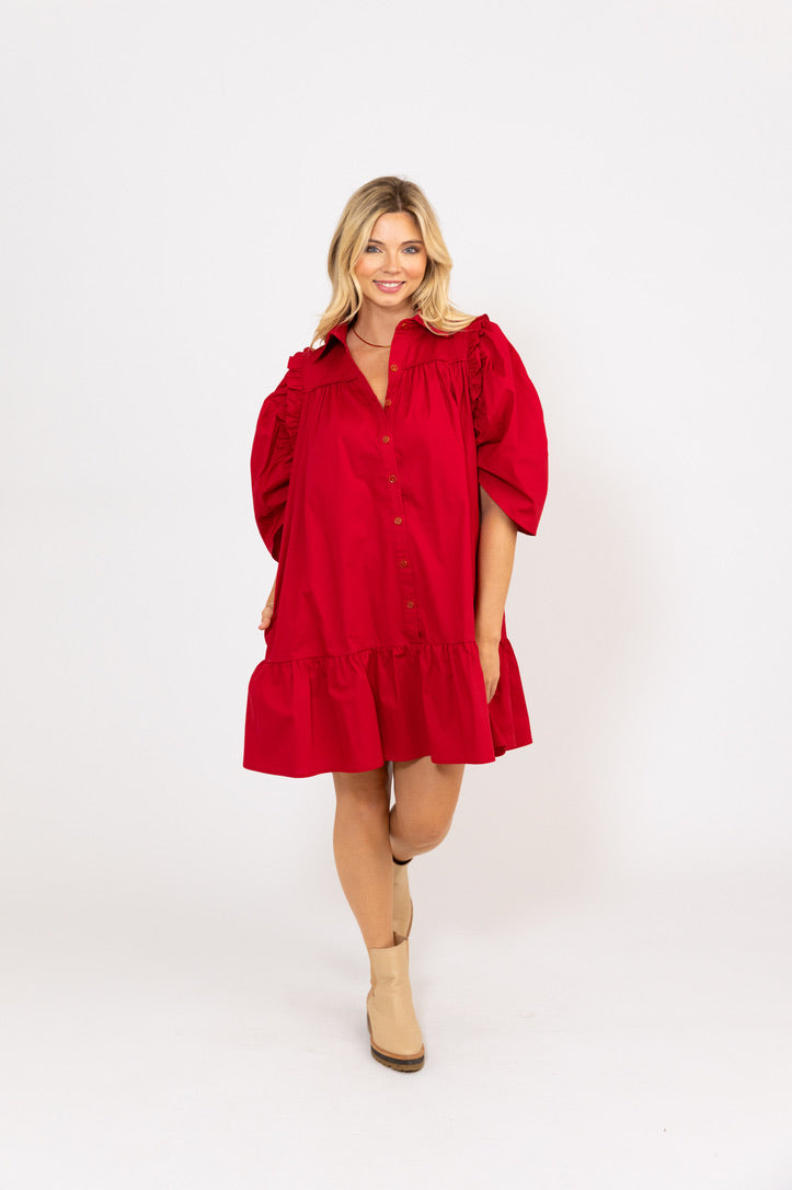 Puffy Sleeve Ruffled Dress