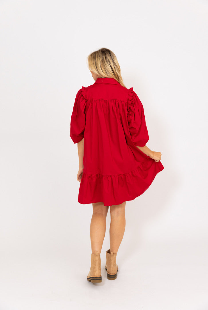 Puffy Sleeve Ruffled Dress