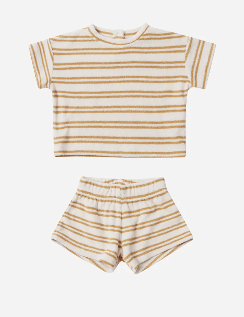 Quincy Mae - Organic Cotton Striped Terry Tee and Shorts Set