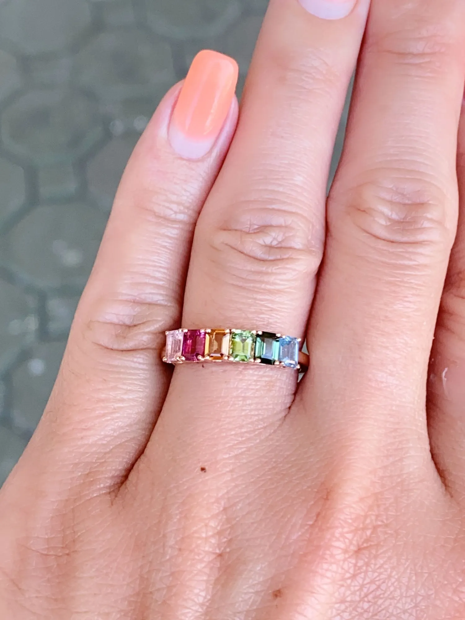 Rainbow Tourmaline Stacking Band 14K Gold R6560