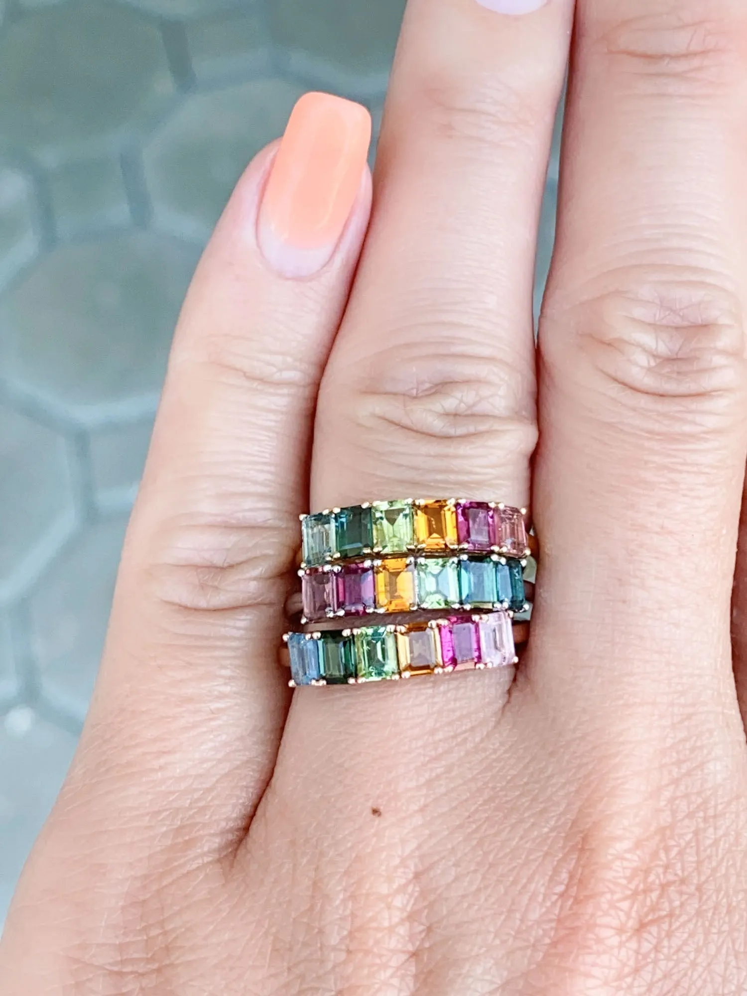 Rainbow Tourmaline Stacking Band 14K Gold R6560