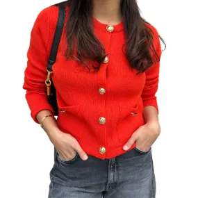 Red Button Front Cardigan Sweater