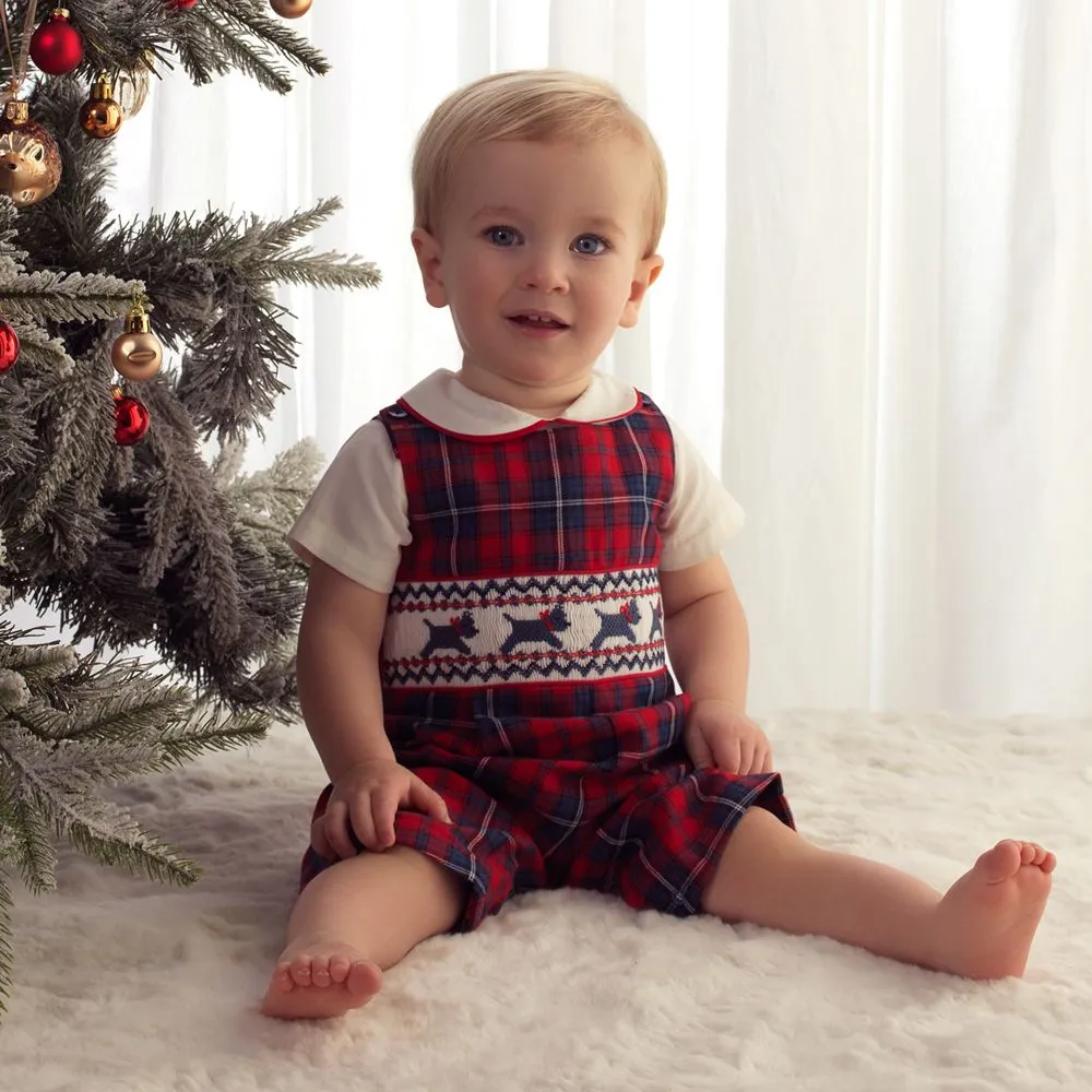 Baby Tartan Dungarees in Red