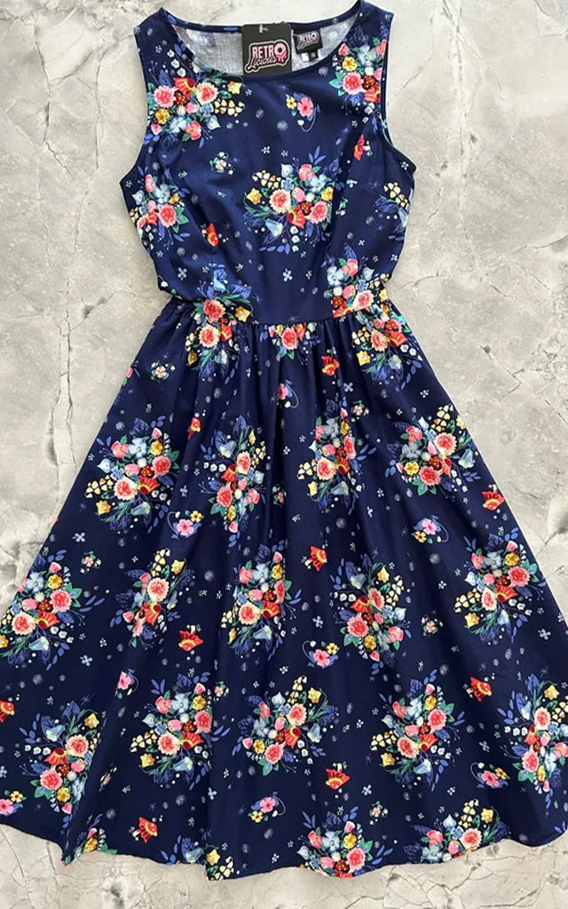 Floral Caterpillar Print Retro Midi Dress - Available in 2XL and 3XL sizes.