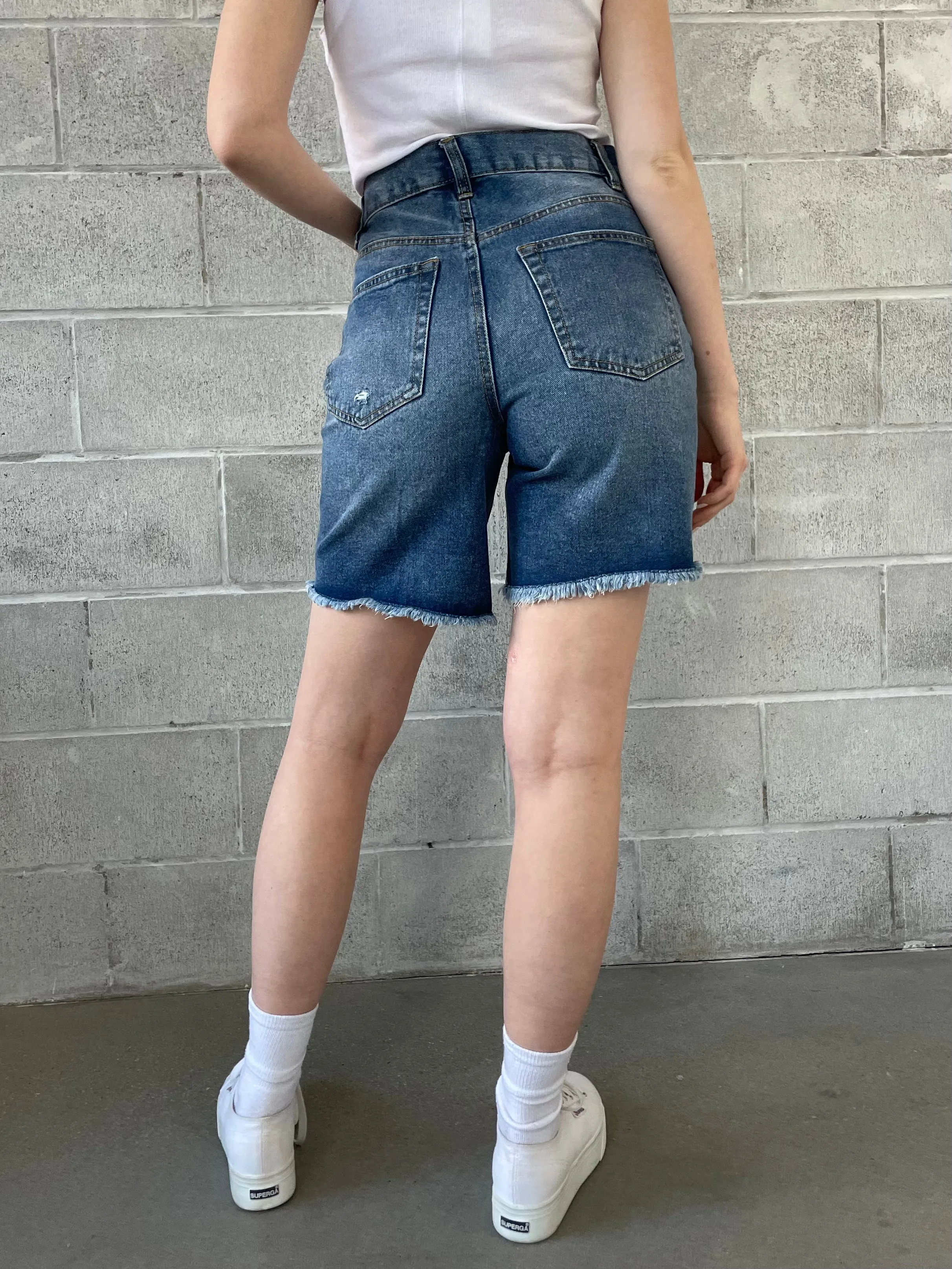 RD Style Distressed Denim Mid Thigh Shorts - Reused