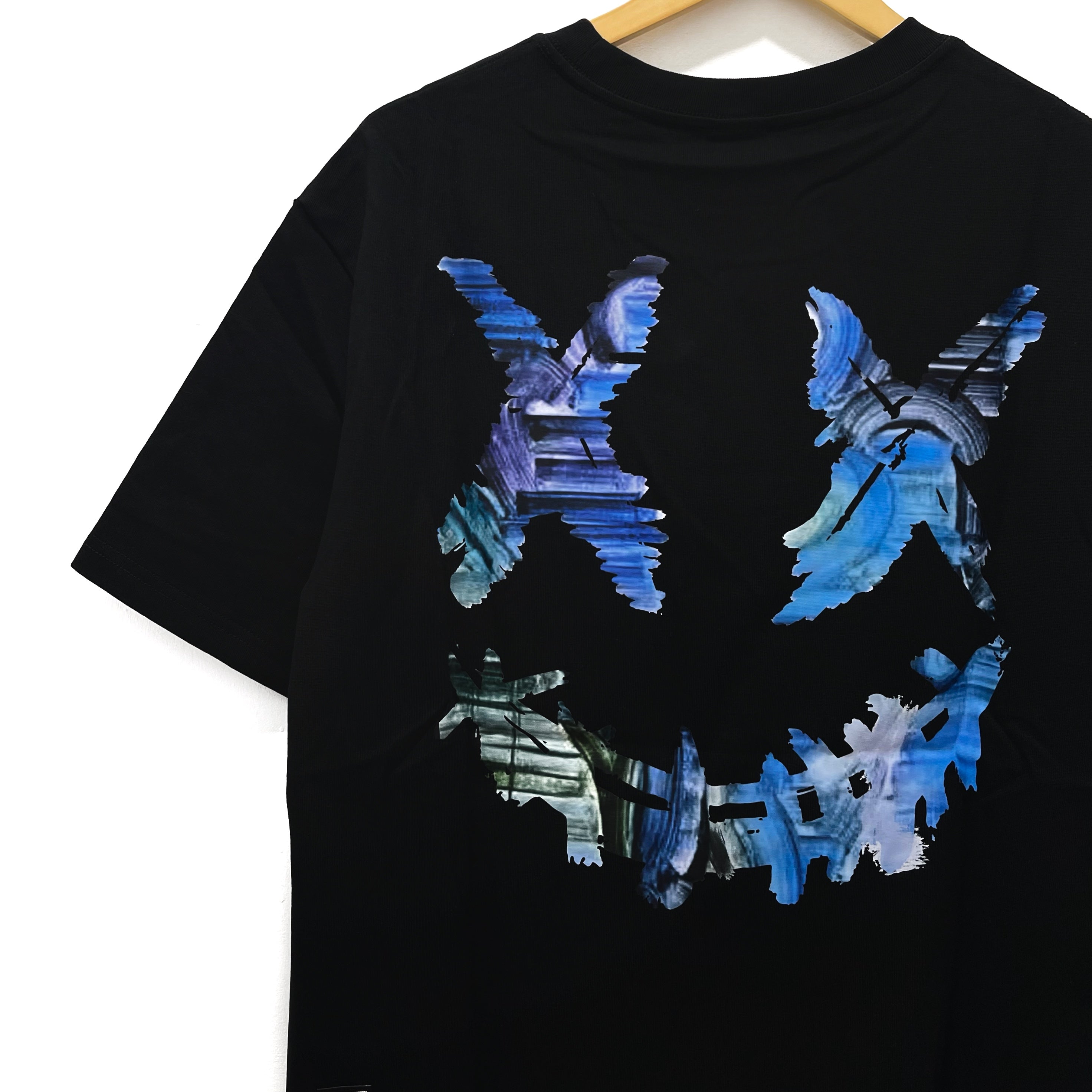 Rickyisclown T-shirt - Blue Oil Painting Smiley Tee - Black