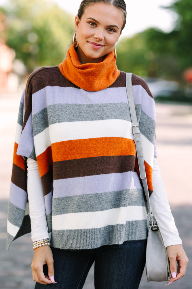 Rust Orange Striped Poncho - Get Along For The Ride in Style