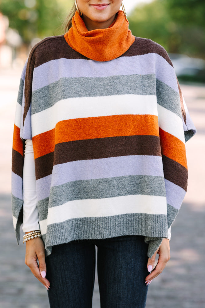 Rust Orange Striped Poncho - Get Along For The Ride in Style