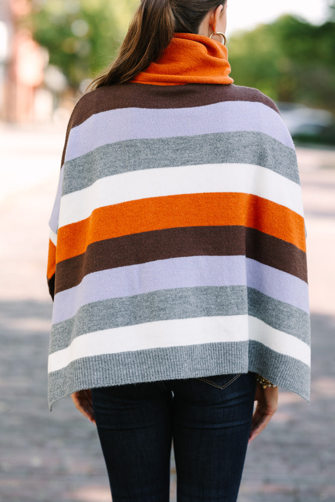 Rust Orange Striped Poncho - Get Along For The Ride in Style