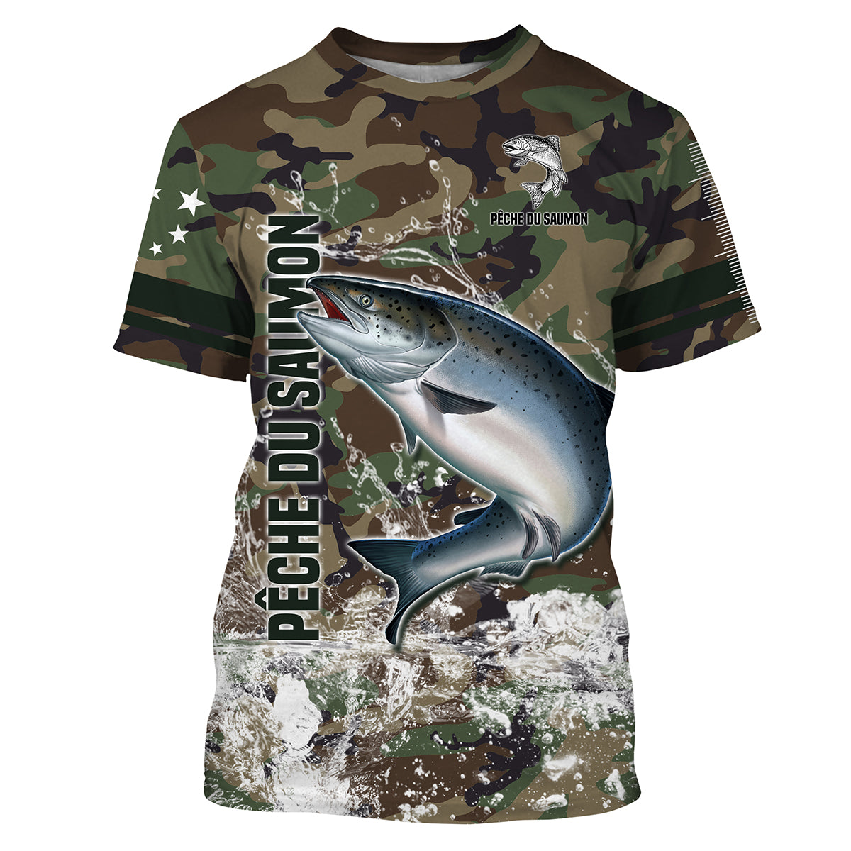 Salmon Fishing, Original Gift for Fisherman, Camouflage Fishing, T-Shirt, Hoodie, UV Protection Clothing, Personalized Gift