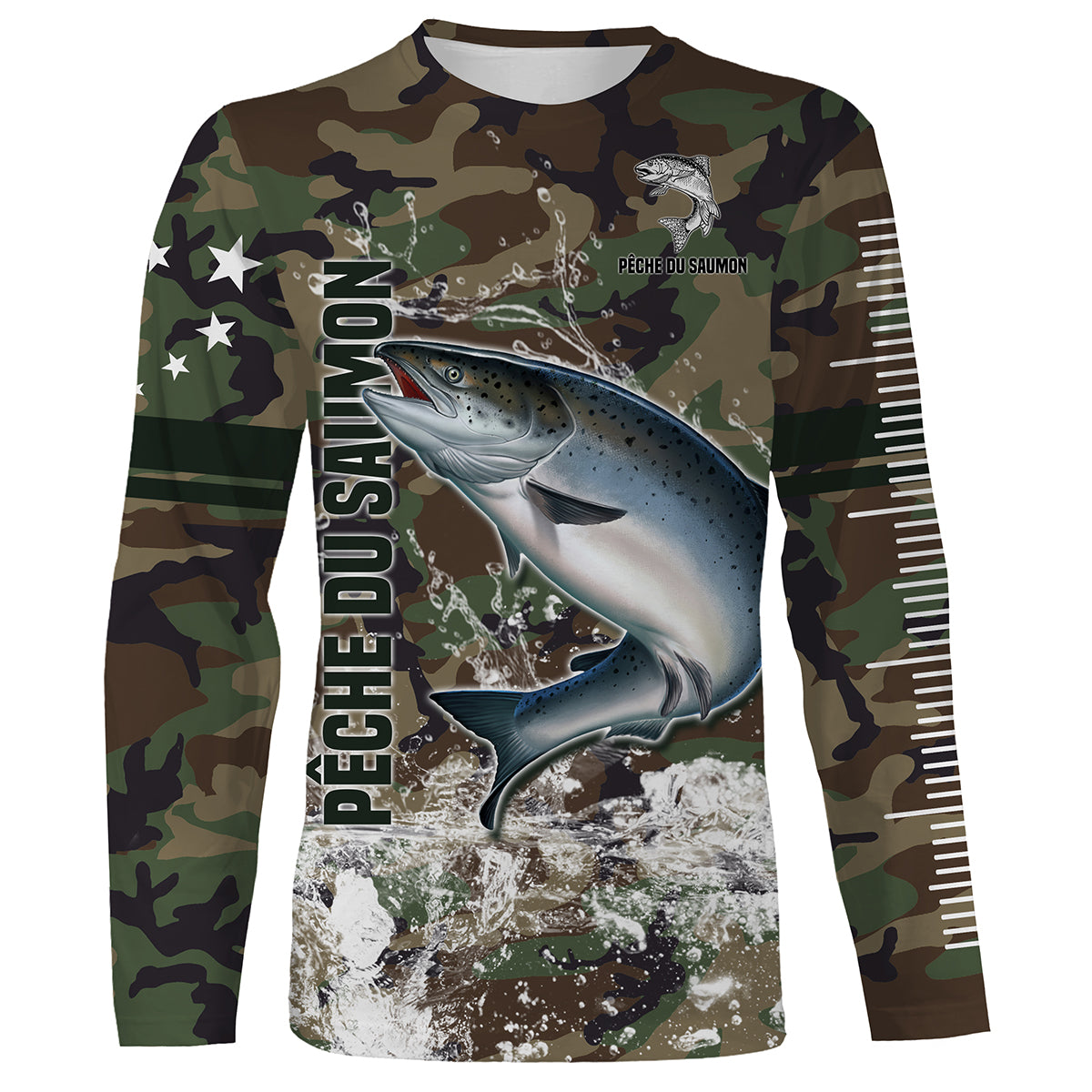 Salmon Fishing, Original Gift for Fisherman, Camouflage Fishing, T-Shirt, Hoodie, UV Protection Clothing, Personalized Gift