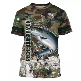 Salmon Fishing, Original Gift for Fisherman, Camouflage Fishing, T-Shirt, Hoodie, UV Protection Clothing, Personalized Gift