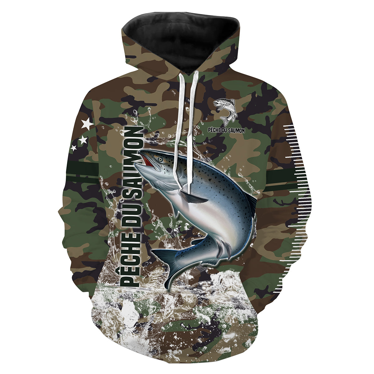 Salmon Fishing, Original Gift for Fisherman, Camouflage Fishing, T-Shirt, Hoodie, UV Protection Clothing, Personalized Gift