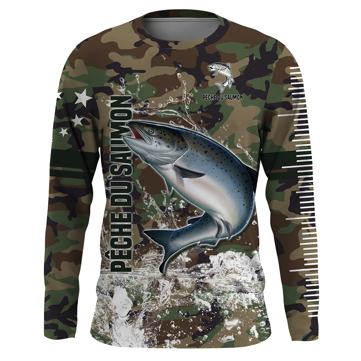 Salmon Fishing, Original Gift for Fisherman, Camouflage Fishing, T-Shirt, Hoodie, UV Protection Clothing, Personalized Gift