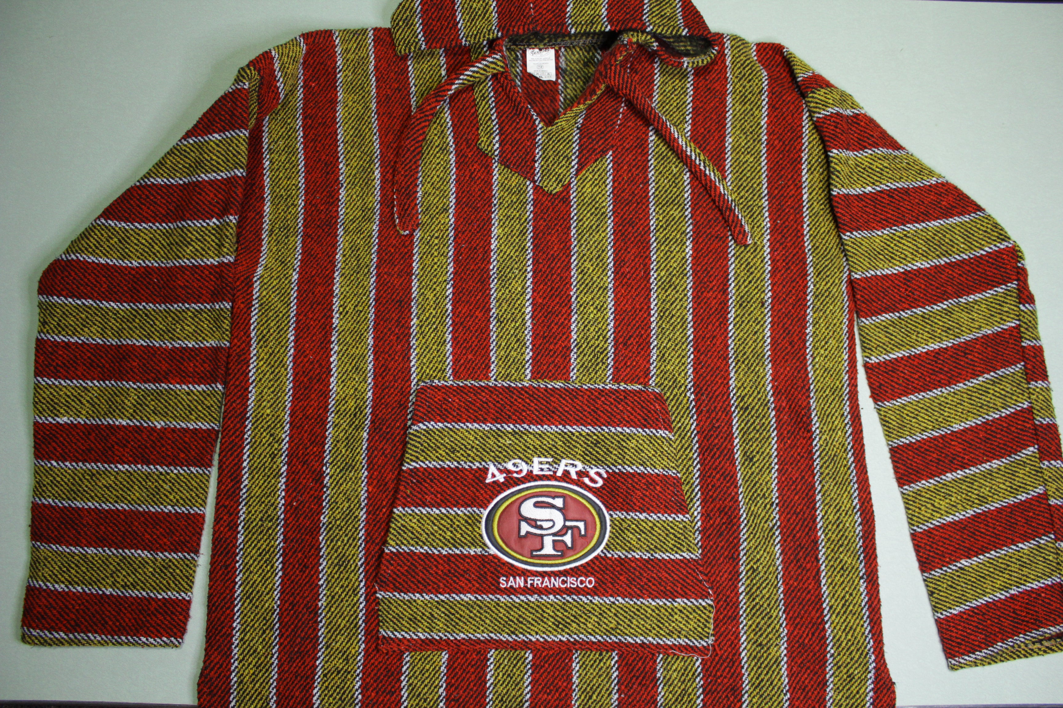 San Francisco 49ers Mexican Poncho Hoodie with Vintage Drug Rug and Team Logo