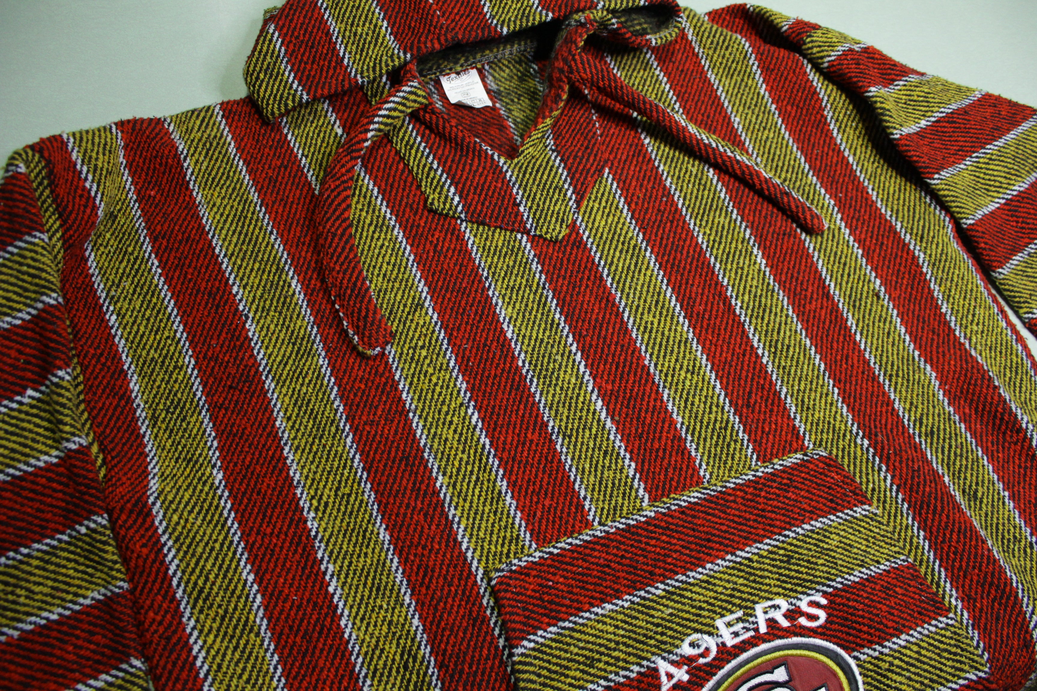 San Francisco 49ers Mexican Poncho Hoodie with Vintage Drug Rug and Team Logo