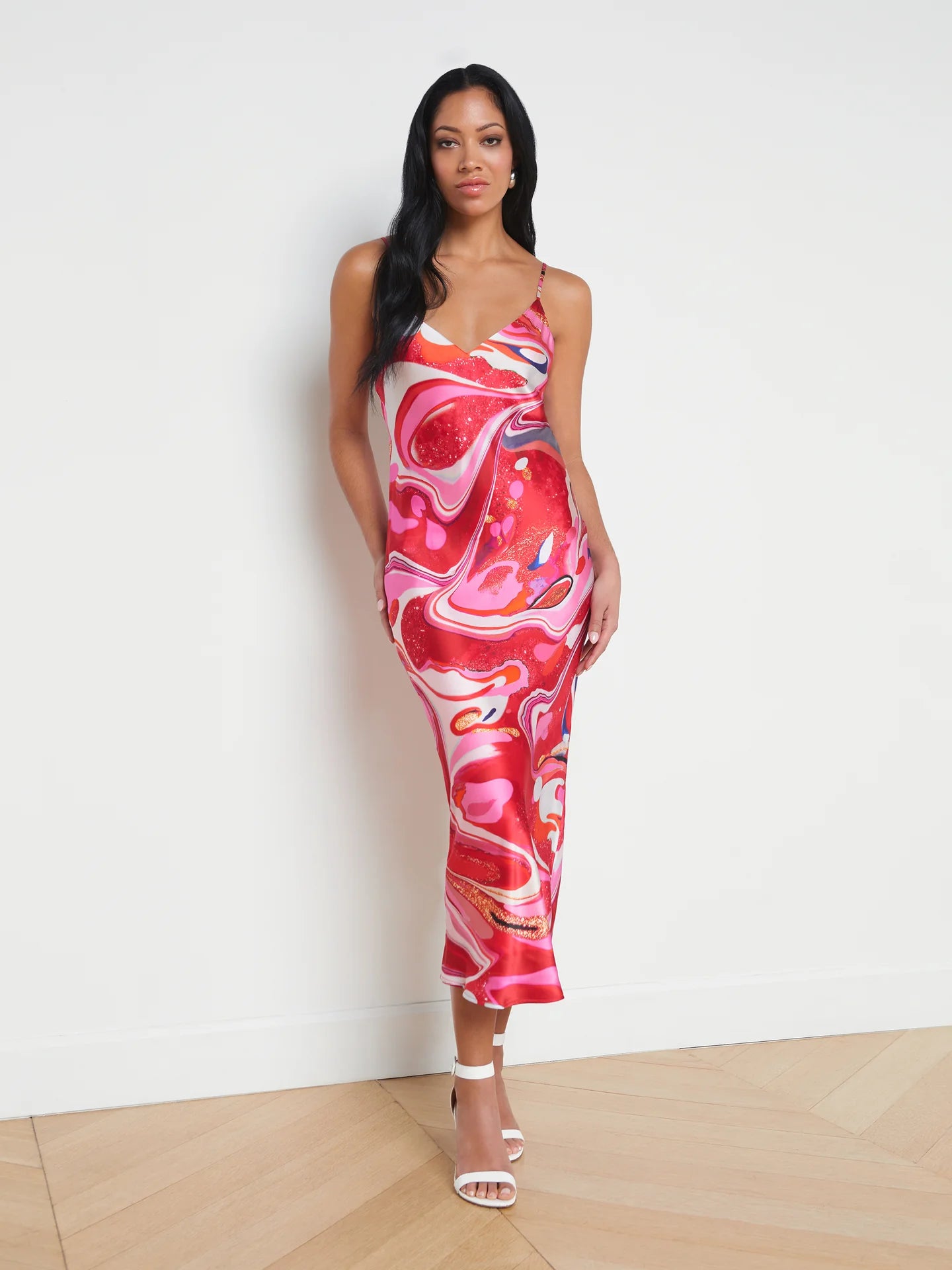 seridie silk slip dress pink multi tie dye swirl