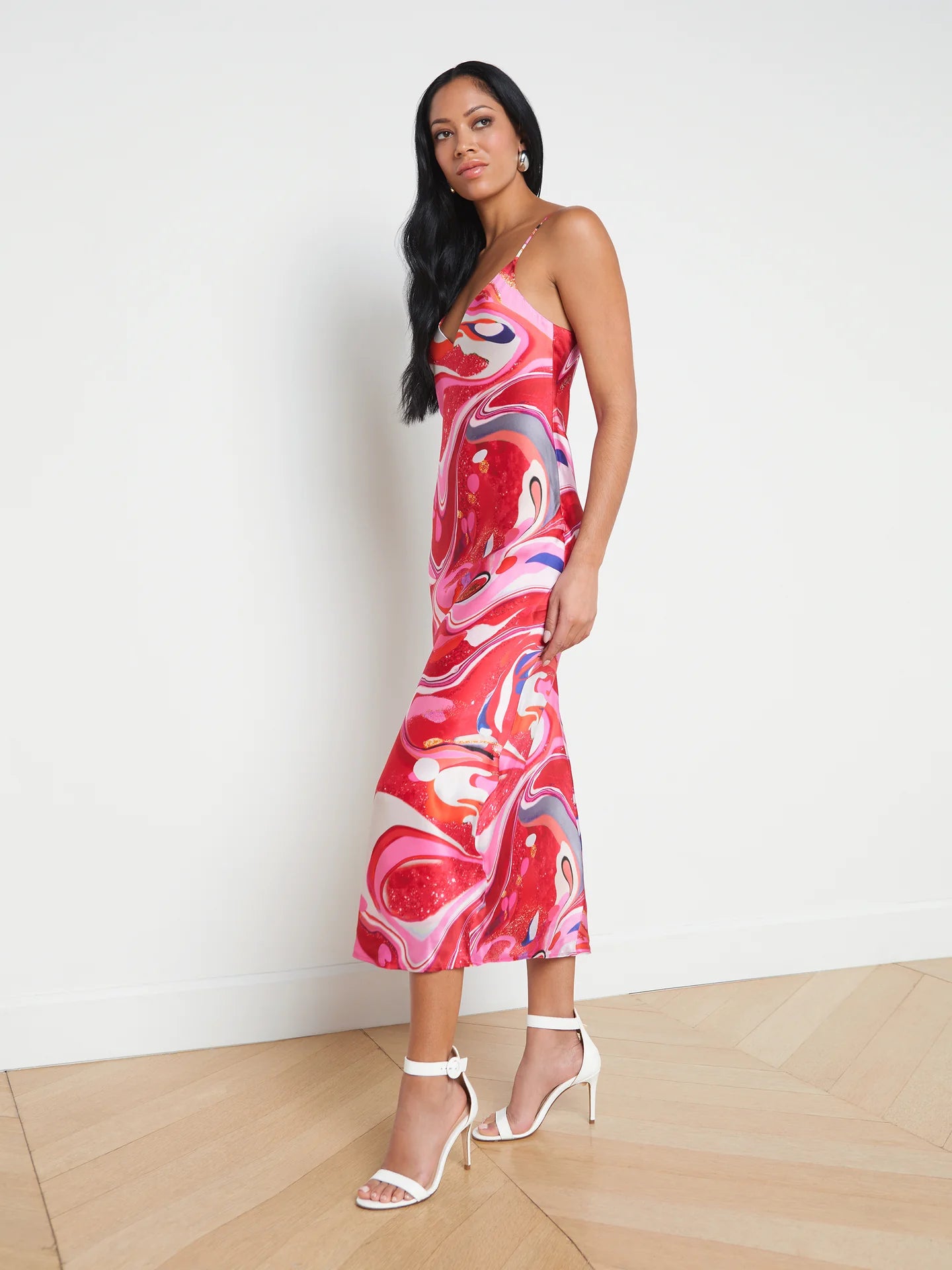 seridie silk slip dress pink multi tie dye swirl