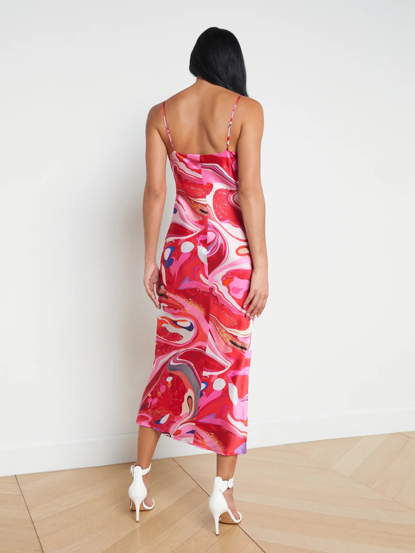 seridie silk slip dress pink multi tie dye swirl