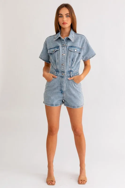 Denim Romper with Short Sleeves