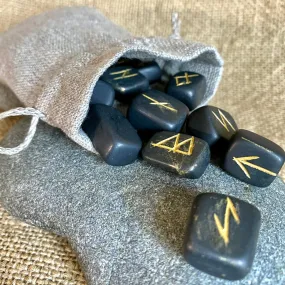 Shungite Rune Set in Linen Pouch