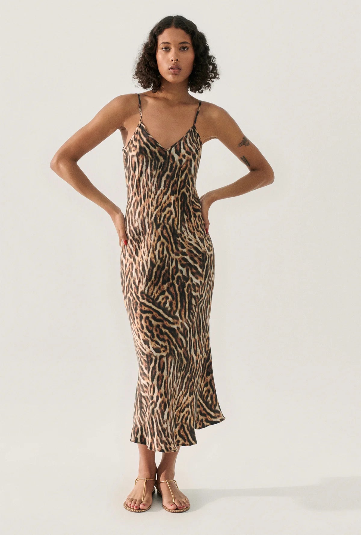 Silk Laundry slip dress - leopard print.