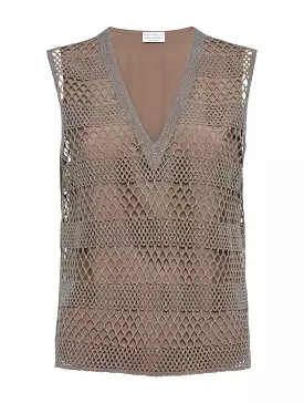 silk vest with open-knit design