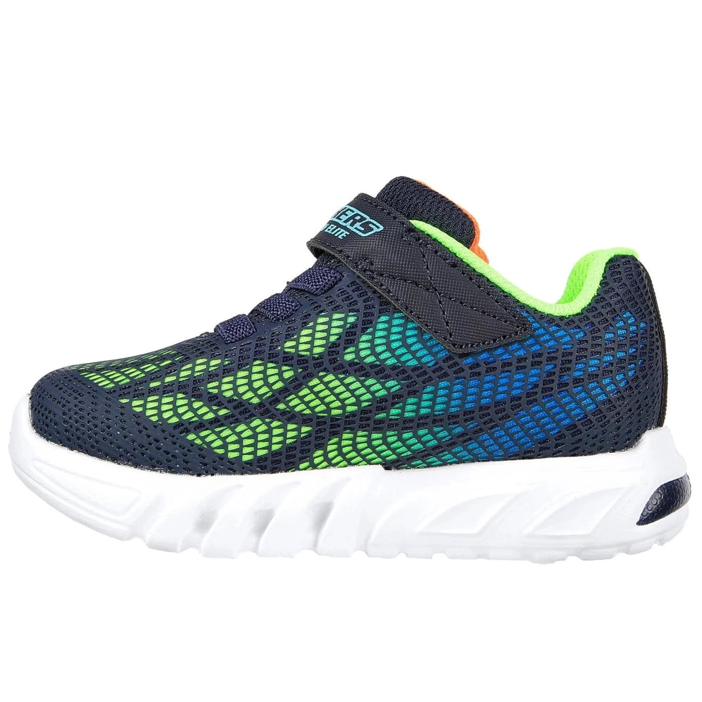 Skechers Navy Multi Flex-Glow Elite Vorlo Toddler Sneaker.