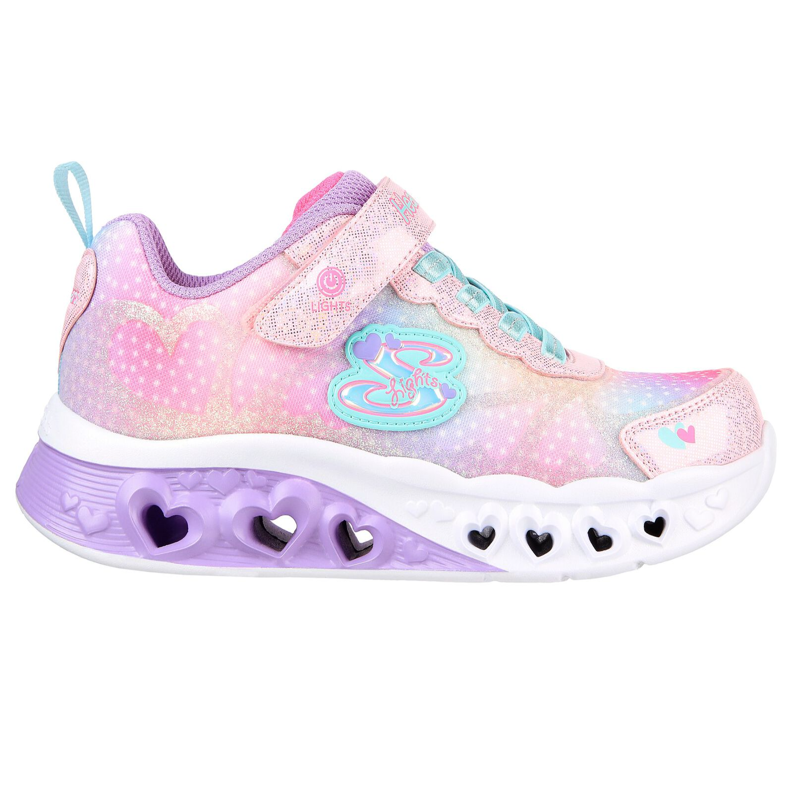 Skechers Pink Multi Love Hearts Lights Kids Sneaker