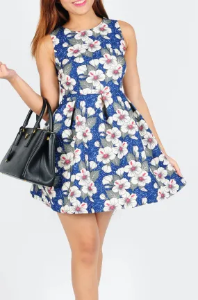 Sleeveless Floral Dress in Blue