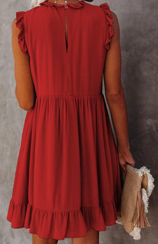 Sleeveless Halter Neck Ruffle Dress: Red Flutter Sleeve Halterneck Dress