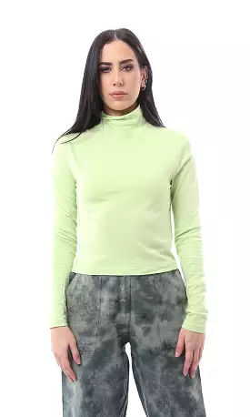 Solid Lime Green Long Sleeve Cropped Turtle Neck Tee