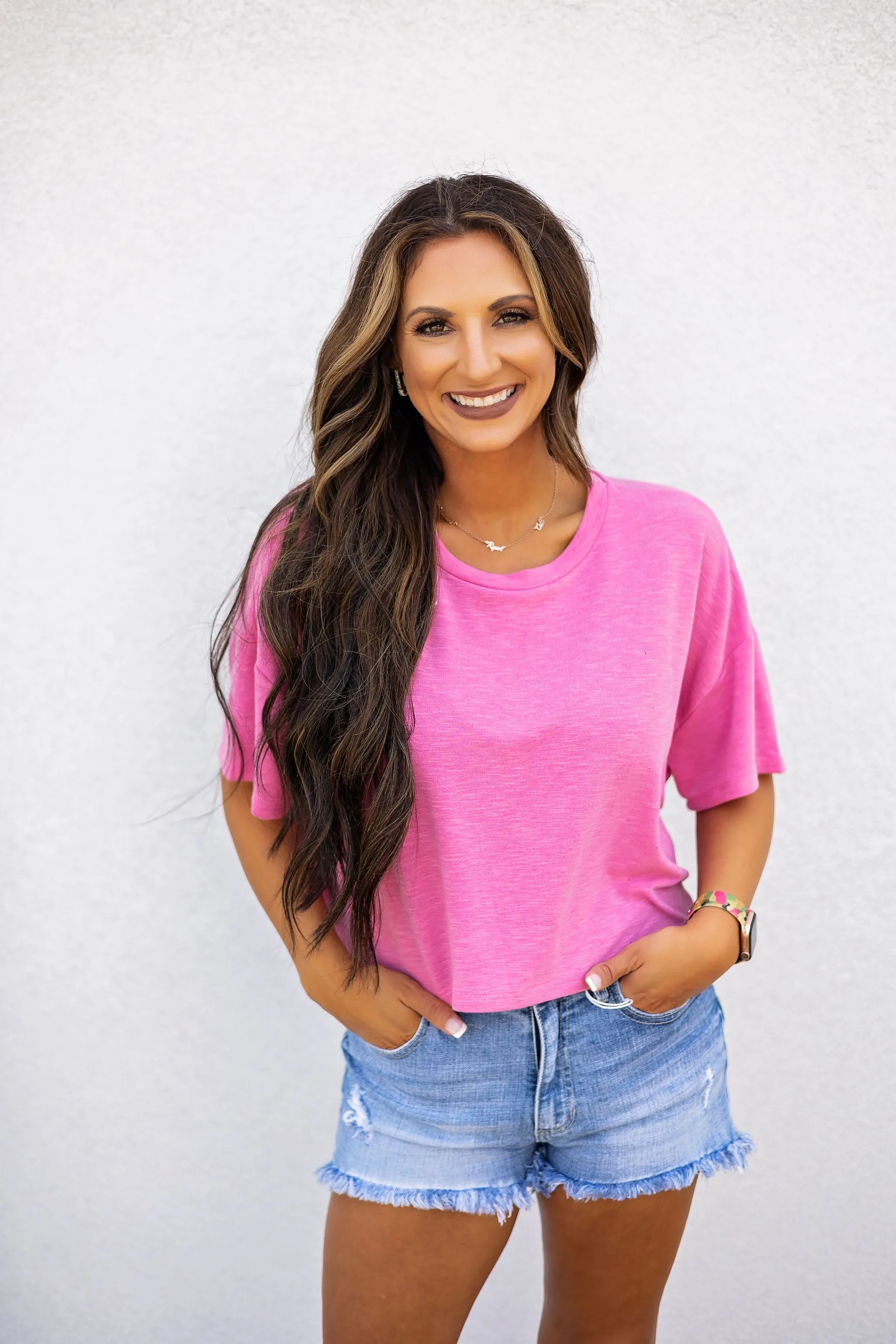 Hot Pink Distressed Crop Top - Something Good