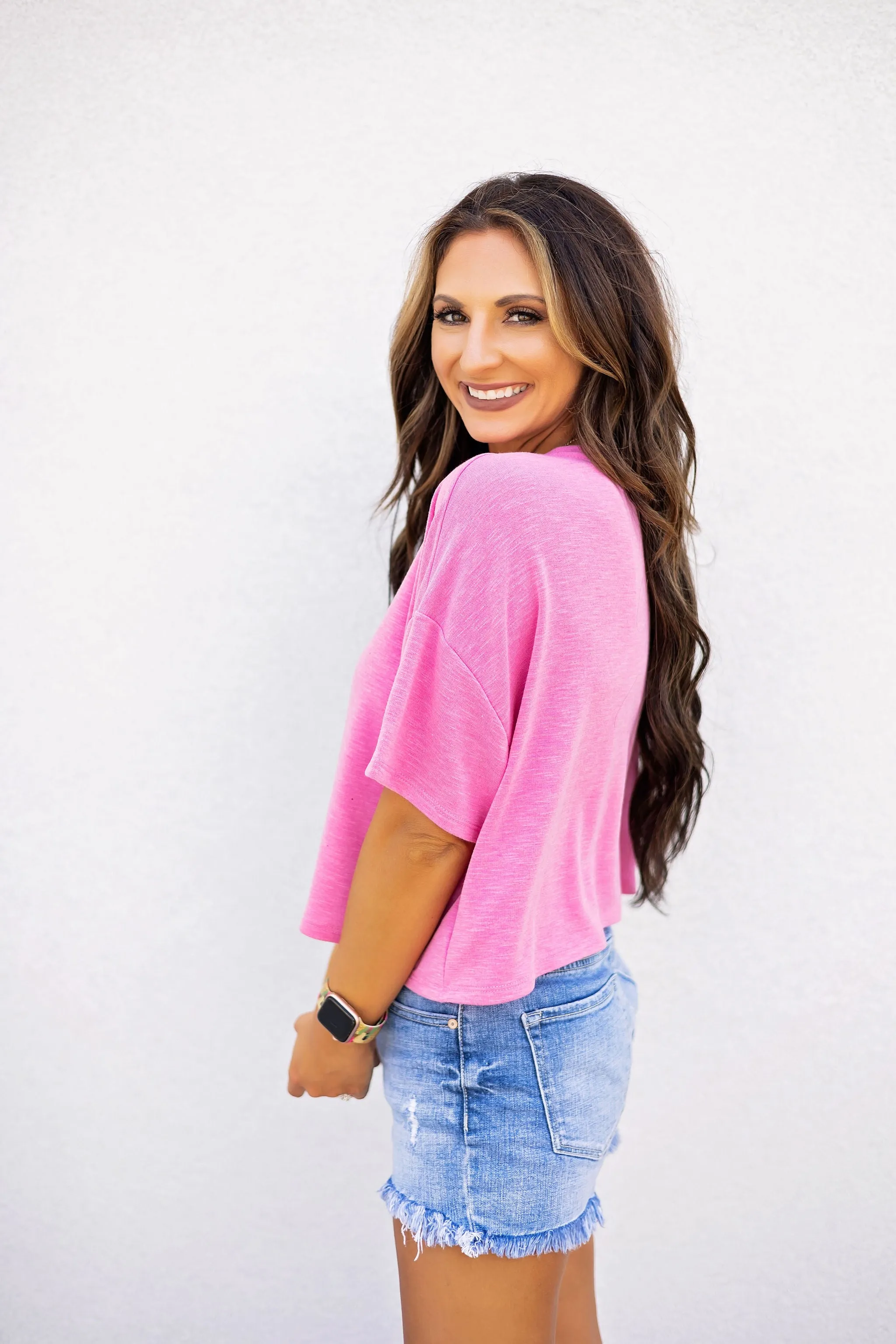 Hot Pink Distressed Crop Top - Something Good