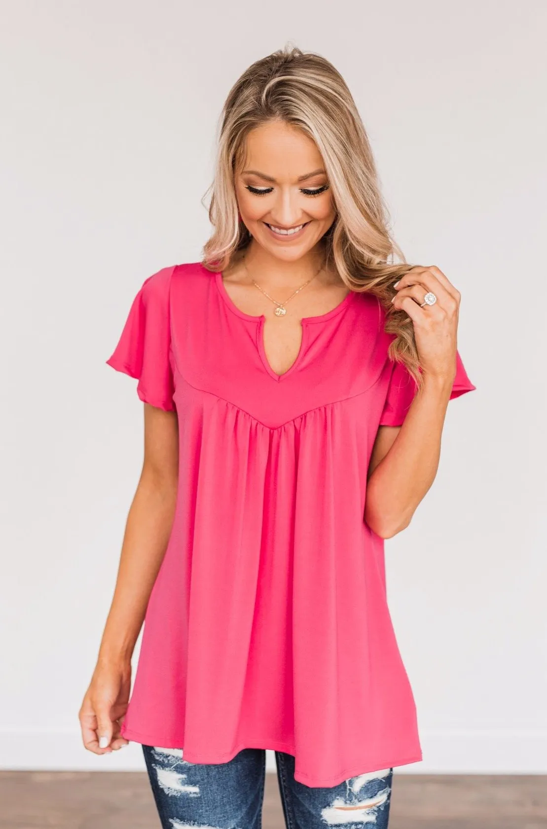 Strive For Excellence Notch Top- Fuchsia