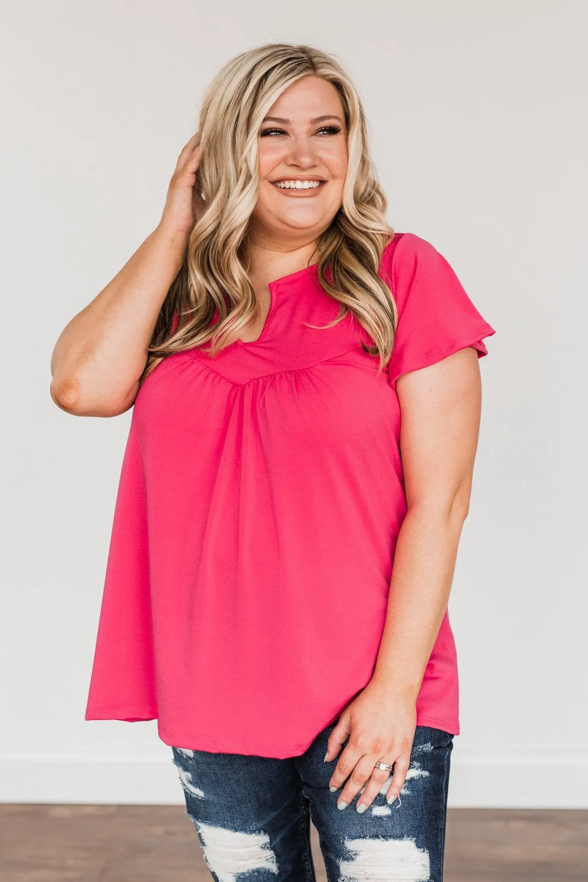 Strive For Excellence Notch Top- Fuchsia