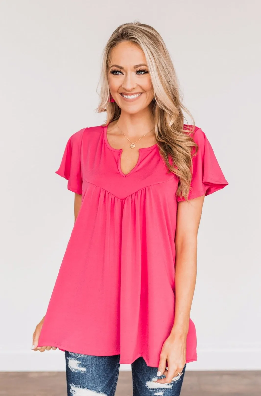 Strive For Excellence Notch Top- Fuchsia