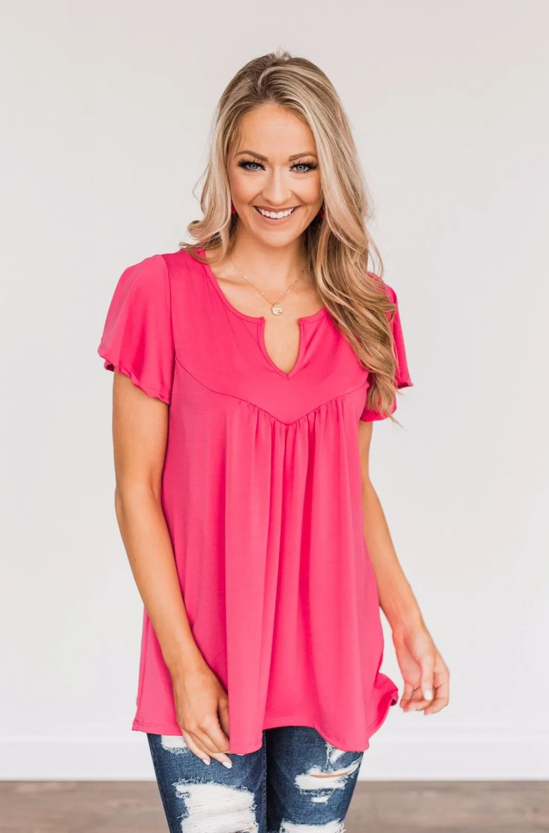 Strive For Excellence Notch Top- Fuchsia