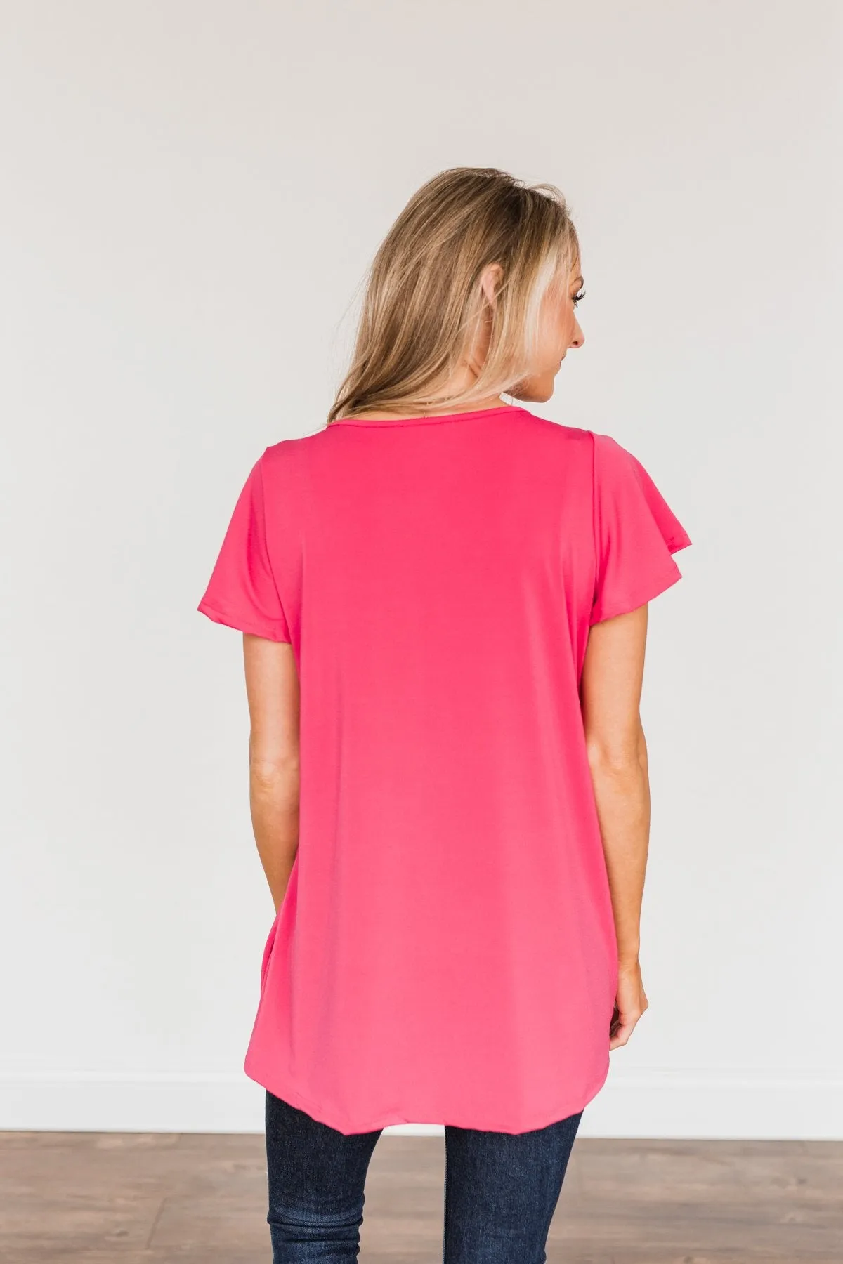 Strive For Excellence Notch Top- Fuchsia