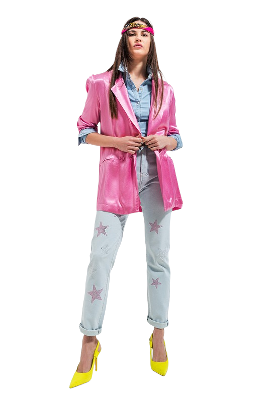 Stylish Pink Satin Blazer for Powerful Individuals