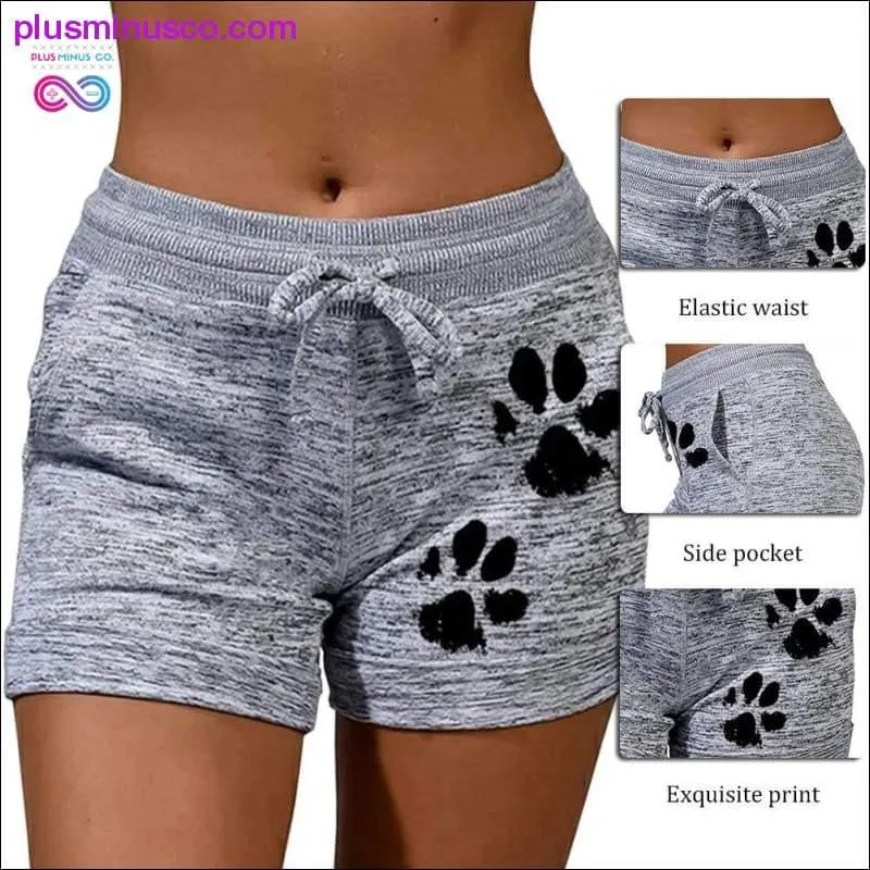 Summer Quick-Dry Cat Paw Print Shorts with Drawstring and Lace-Up - Shop Now