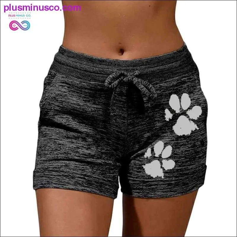 Summer Quick-Dry Cat Paw Print Shorts with Drawstring and Lace-Up - Shop Now