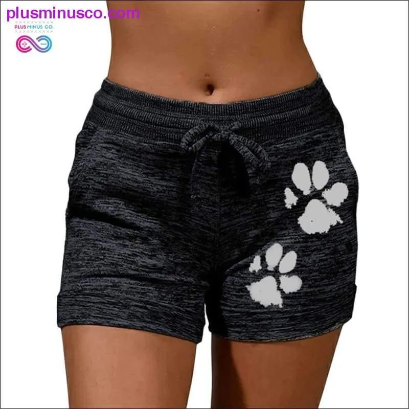 Summer Quick-Dry Cat Paw Print Shorts with Drawstring and Lace-Up - Shop Now