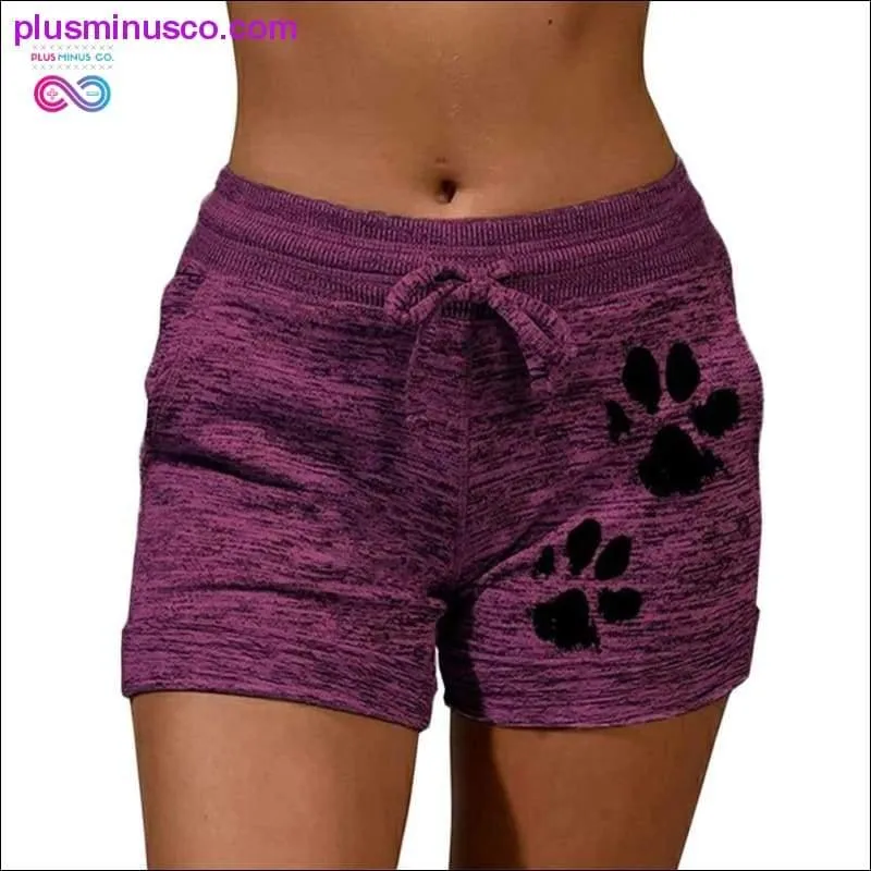 Summer Quick-Dry Cat Paw Print Shorts with Drawstring and Lace-Up - Shop Now