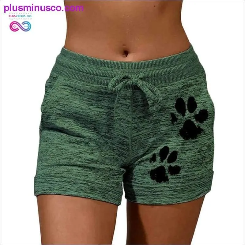 Summer Quick-Dry Cat Paw Print Shorts with Drawstring and Lace-Up - Shop Now