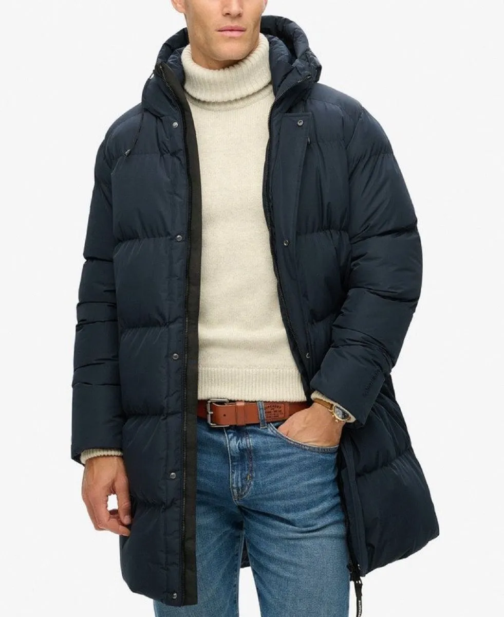 Superdry Eclipse Navy Hooded Sports Puffer Mid Jacket