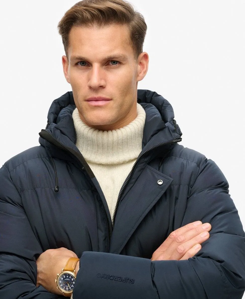 Superdry Eclipse Navy Hooded Sports Puffer Mid Jacket