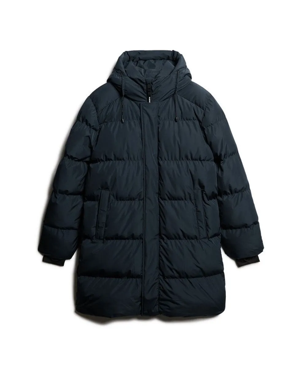 Superdry Eclipse Navy Hooded Sports Puffer Mid Jacket